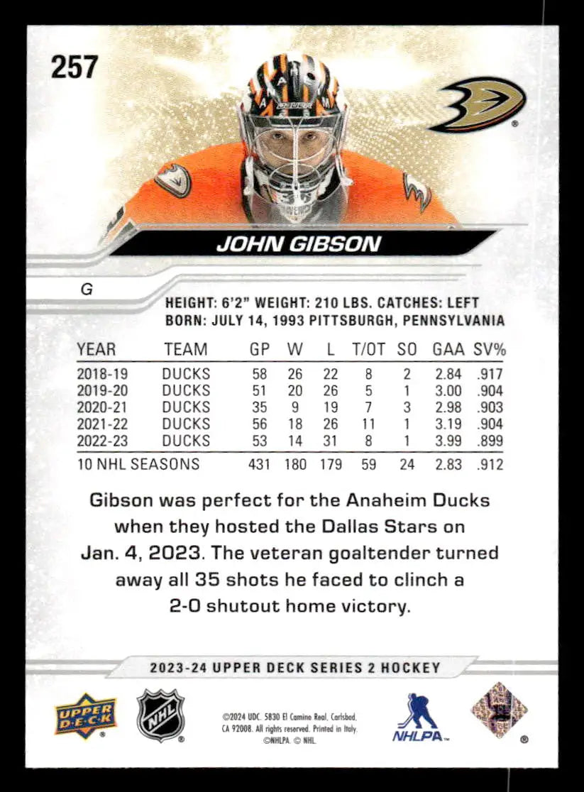 2023-24 Upper Deck #257 John Gibson - Hockey Card Single