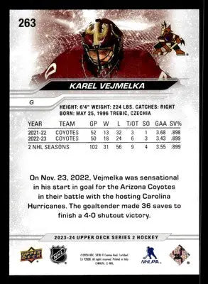 2023-24 Upper Deck #263 Karel Vejmelka - Hockey Card Single