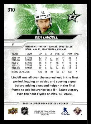 2023-24 Upper Deck #310 Esa Lindell - Hockey Card Single