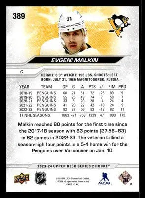 2023-24 Upper Deck #389 Evgeni Malkin - Hockey Card Single