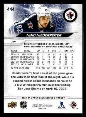 2023-24 Upper Deck #444 Nino Niederreiter - Hockey Card Single
