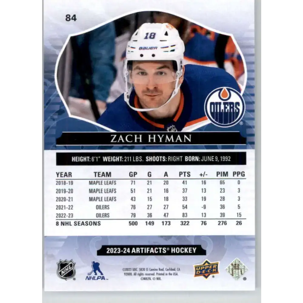 2023-24 Upper Deck Artifacts #84 Zach Hyman NM-MT Edmonton Oilers Hockey Card - Hockey Card Single