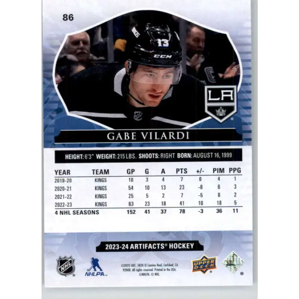 2023-24 Upper Deck Artifacts #86 Gabe Vilardi NM-MT Los Angeles Kings Hockey Card - Hockey Card Single