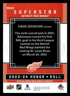 2023-24 Upper Deck #HR41 Simon Edvinsson Honor Roll - Hockey Card Single