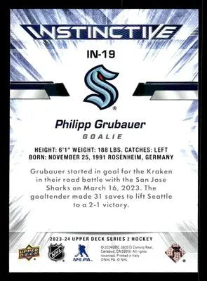 2023-24 Upper Deck #IN-19 Philipp Grubauer Instinctive - Hockey Card Single