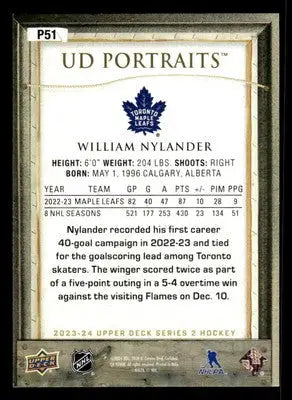2023-24 Upper Deck #P51 William Nylander UD Portraits - Hockey Card Single
