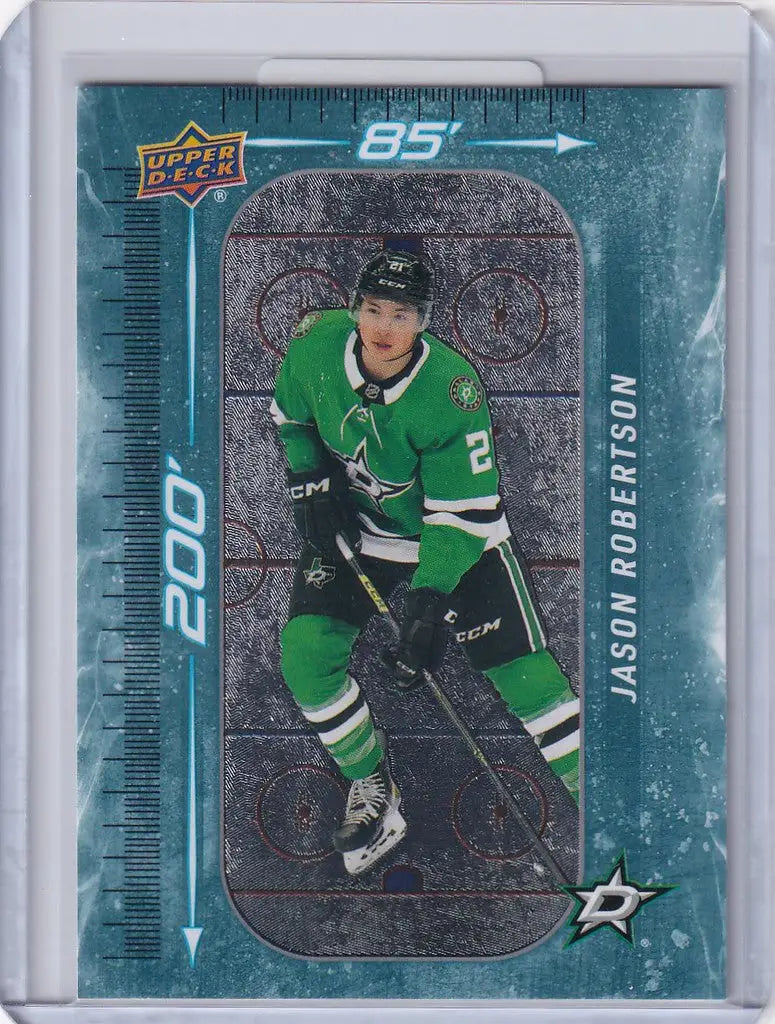 Hockey trading card of Jason Robertson in green Dallas Stars uniform from Upper Deck Series