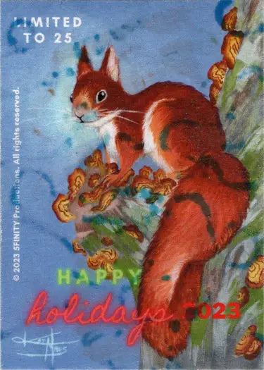 Red squirrel on branch sketch card by Grae Sundberg for 2023 5finity Happy Holidays