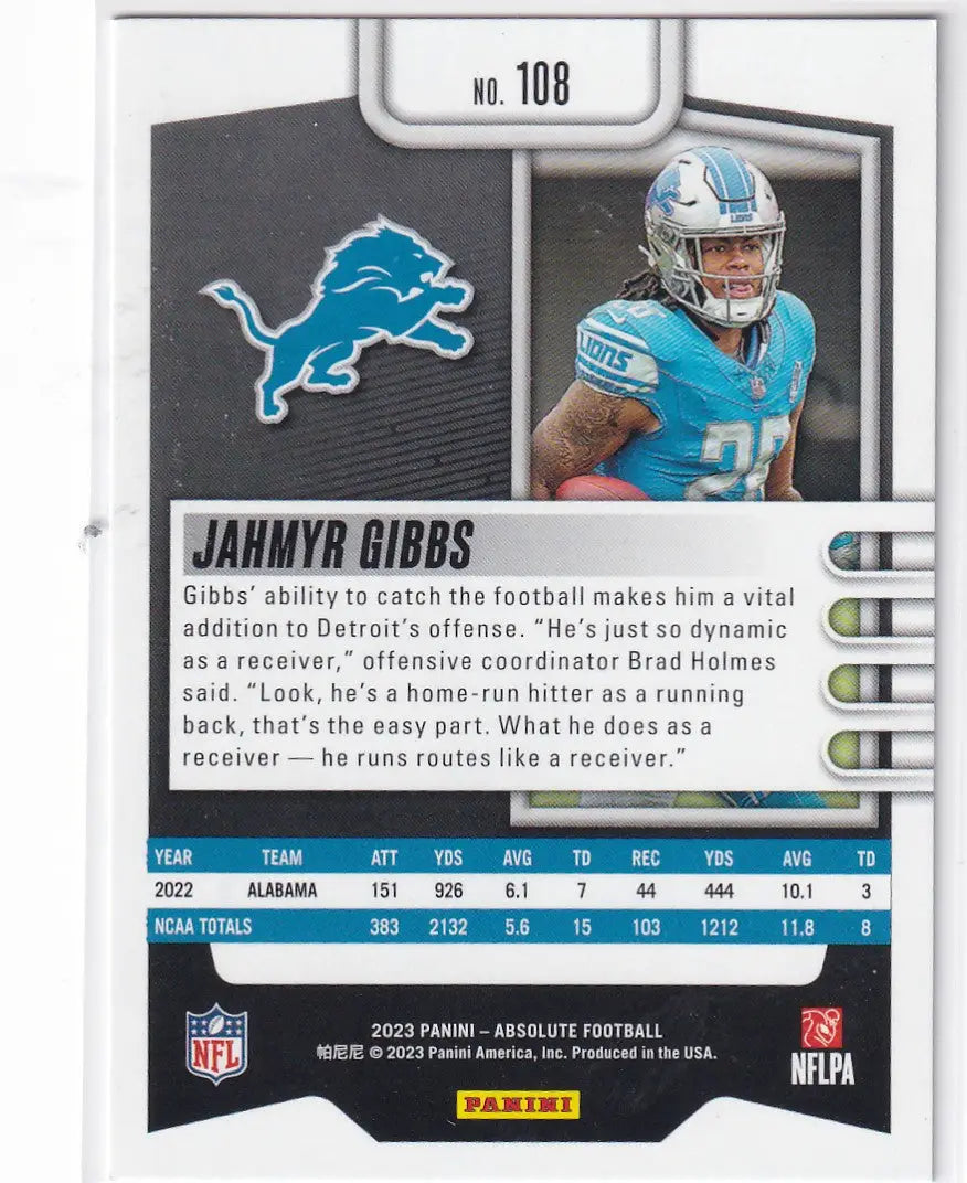2023 ABSOLUTE #108 JAHMYR GIBBS ROOKIE- DETROIT LIONS - Football Card Single