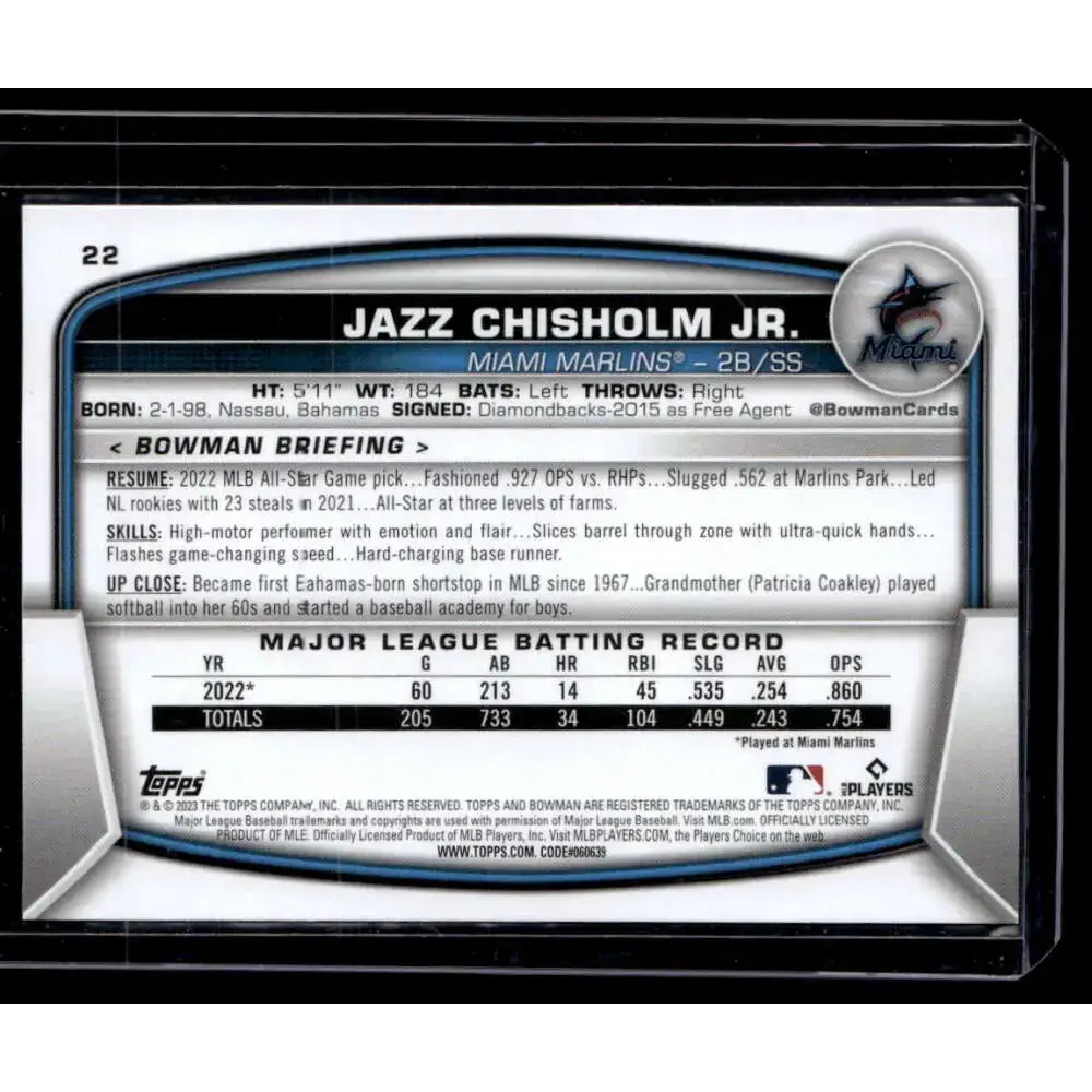 2023 Bowman #22 Jazz Chisholm Jr. NM-MT - Baseball Card Single