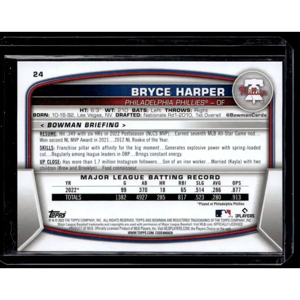 2023 Bowman #24 Bryce Harper NM-MT - Baseball Card Single