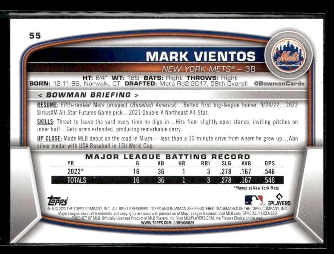 2023 Bowman #55 Mark Vientos - Baseball Card Single