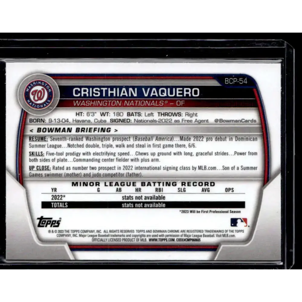 2023 Bowman #BCP-54 Cristhian Vaquero Chrome Prospects NM-MT - Baseball Card Single