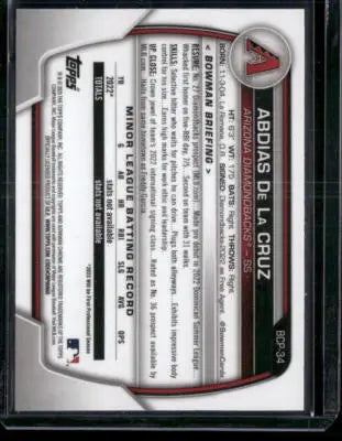 2023 Bowman Chrome Abdias De La Cruz #BCP-34 1st Bowman Baseball - Baseball Card Single