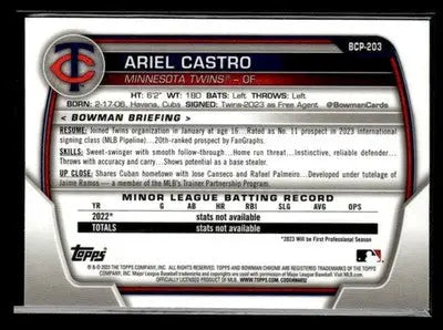 2023 Bowman Chrome Ariel Castro #BCP-203 Prospects Mojo Refractor Twins