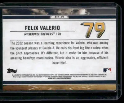 2023 Bowman Chrome Felix Valerio #BTP-79 Bowman Scouts Top 100 Baseball - Baseball Card Single