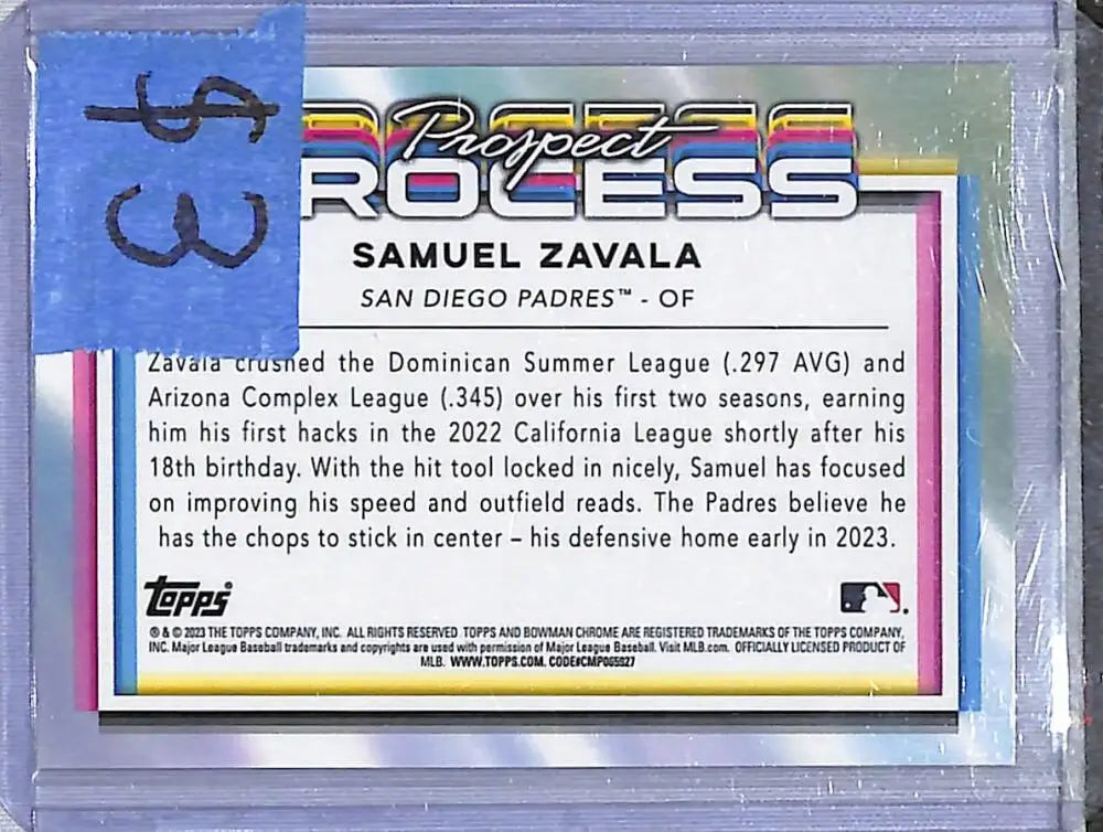 2023 Bowman Chrome Prospect Process #PRP-2 Samuel Zavala NM-MT San Diego Padres - Baseball Card Single