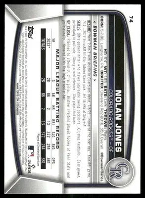 2023 Bowman Nolan Jones #74 RC Baseball - Baseball Card Single