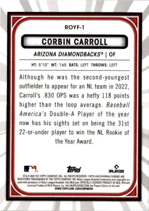 2023 Bowman #ROYF-1 Corbin Carroll Rookie of the Year Favorites - Baseball Card Single