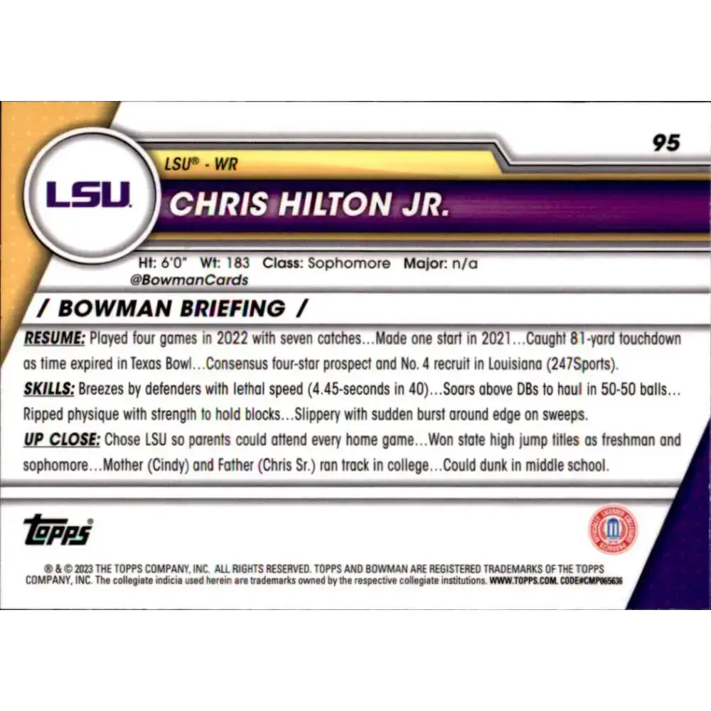2023 Bowman University Chrome #95 Chris Hilton Jr. NM-MT LSU Tigers Football Card - Football Card Single