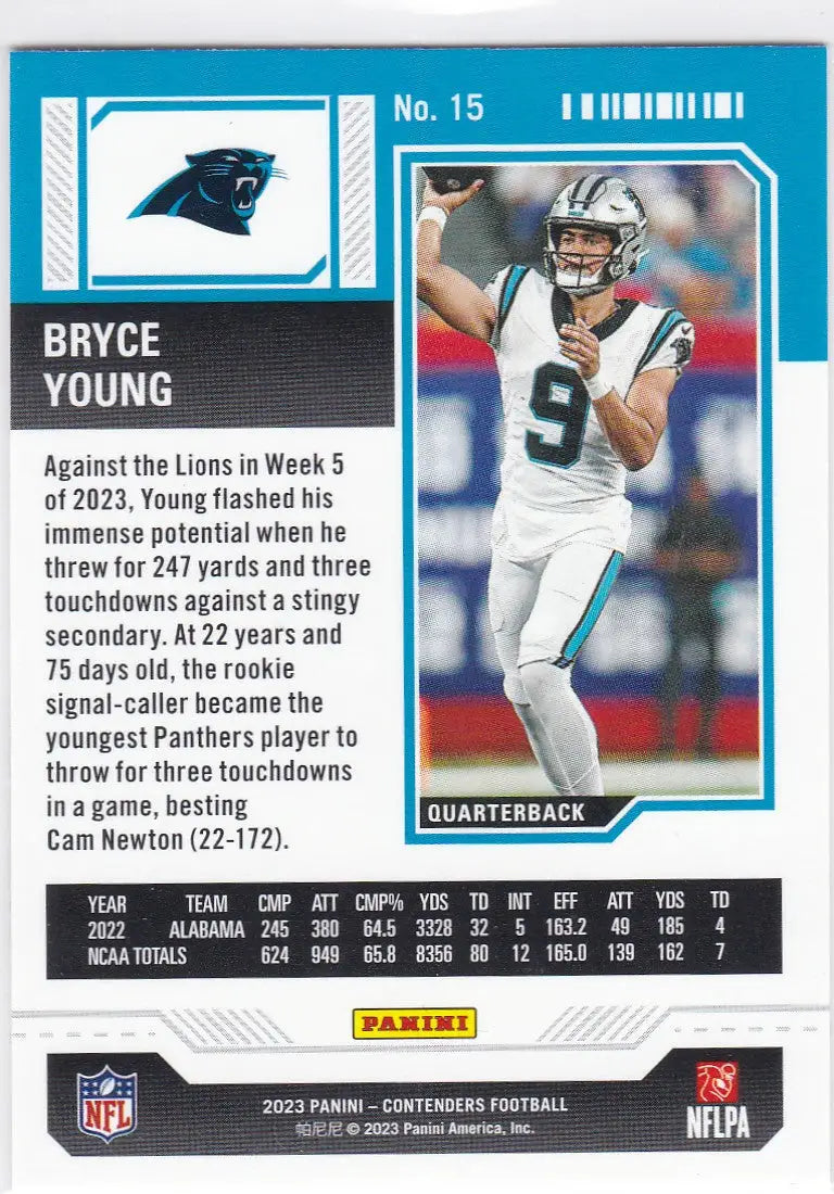 2023 CONTENDERS #15 BRYCE YOUNG SEASON TICKET- CAROLINA PANTHERS - Football Card Single