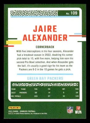 2023 Donruss #109 Jaire Alexander - Football Card Single