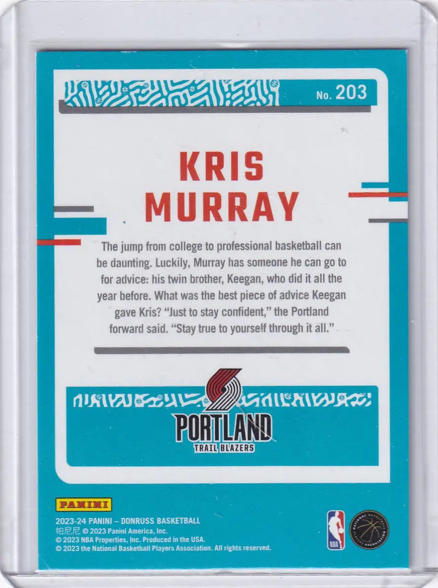 2023 DONRUSS #203 KRIS MURRAY RED HOLO- PORTLAND TRAIL BLAZZERS - Basketball Card Single