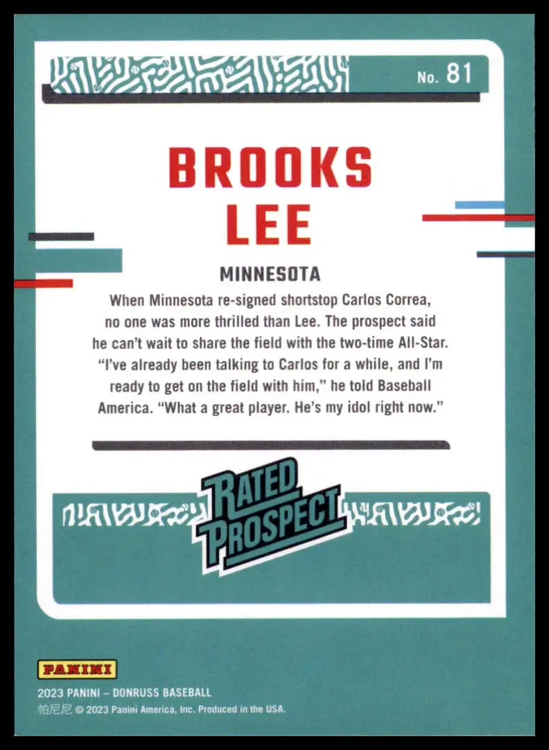 2023 Donruss Brooks Lee 81 Minnesota Twins NM - Baseball Card Single