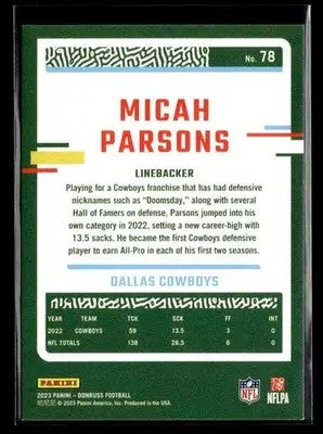 2023 Donruss Micah Parsons #78 Dallas Cowboys