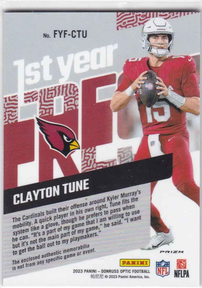 2023 DONRUSS OPTIC #FYF-CTU CLAYTON TUNE HYPER PATCH- ARIZONA CARDINALS - Football Card Single