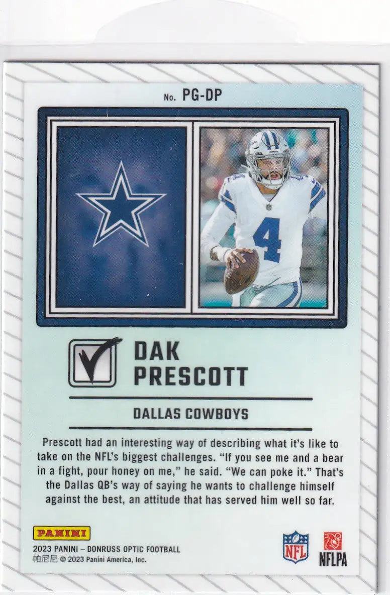 2023 DONRUSS OPTIC #PG-DP DAK PRESCOTT PASSING GRADE- DALLAS COWBOYS - Football Card Single