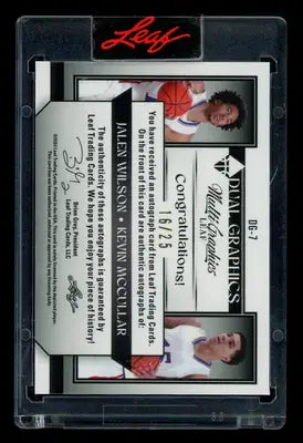 2023 Leaf Metal Dual Graphics Kevin McCullar Jalen Wilson #DG-7 Dual Auto 16/25 - Basketball Card Single