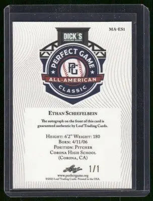 2023 Leaf Metal Perfect Game American Classic Ethan Schiefelbein MA-ES1 1/1 Auto - Baseball Card Single