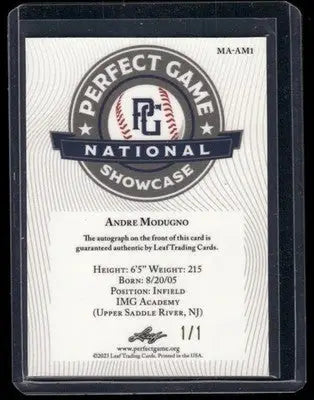 2023 Leaf Metal Perfect Game National Showcase Andre Modugno #MA-AM1 1/1 Auto - Baseball Card Single
