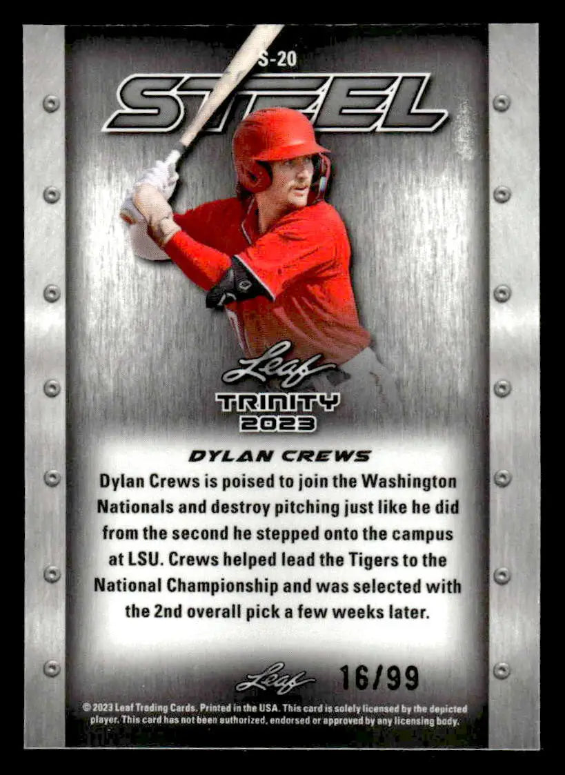 2023 Leaf Trinity #S-20 Dylan Crews Steel Lazer Blue - Baseball Card Single