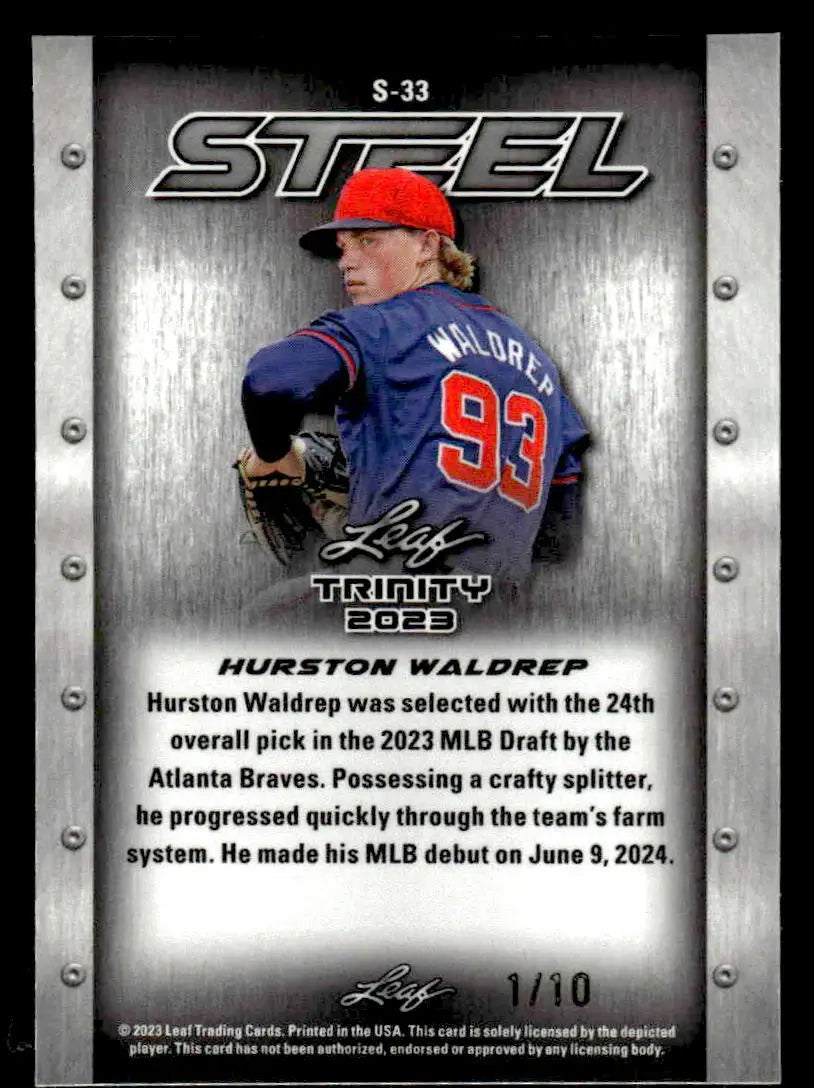 2023 Leaf Trinity #S-33 Hurston Waldrep Steel Vanadium Checkerboard Silver - Baseball Card Single