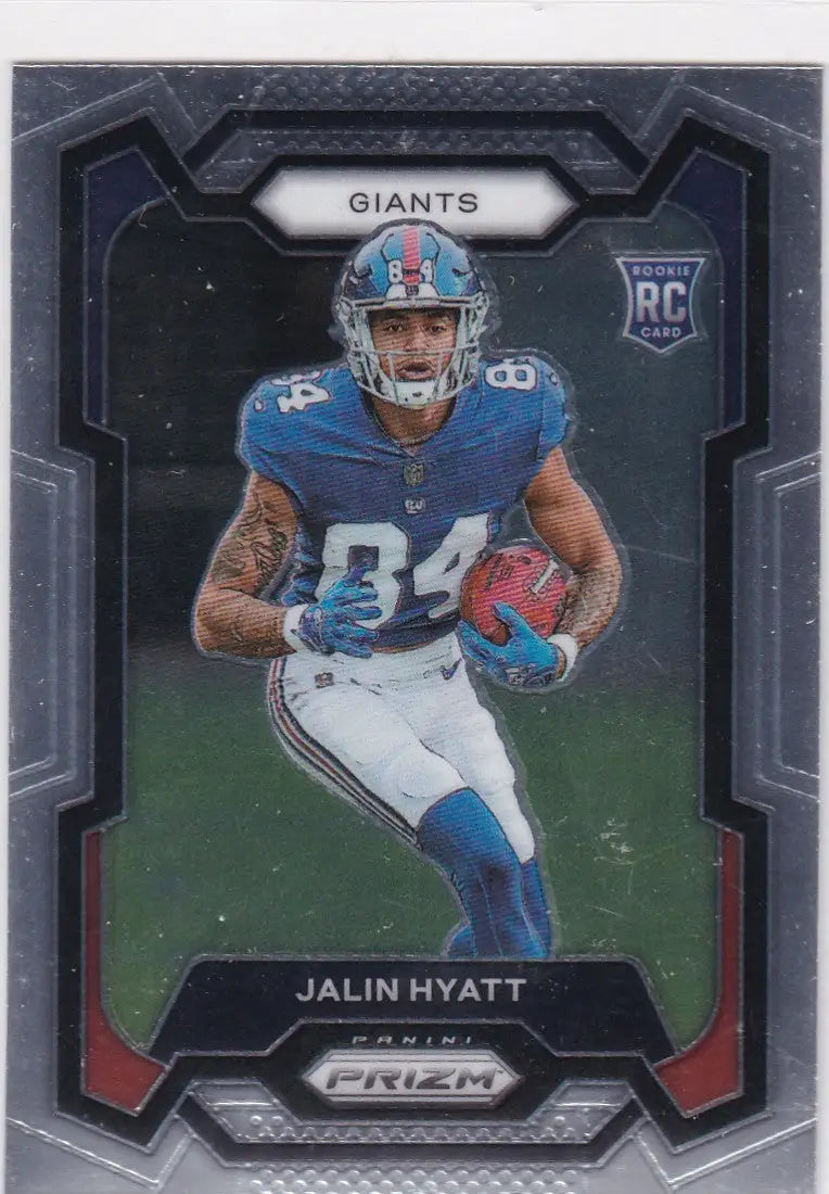 Jalin Hyatt rookie card from 2023 Panini Prizm featuring New York Giants player
