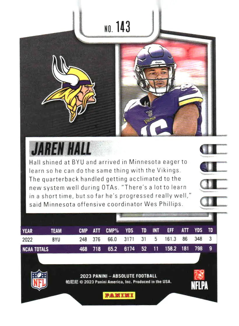 2023 Panini Absolute #143 Jaren Hall Retail - Football Card Single