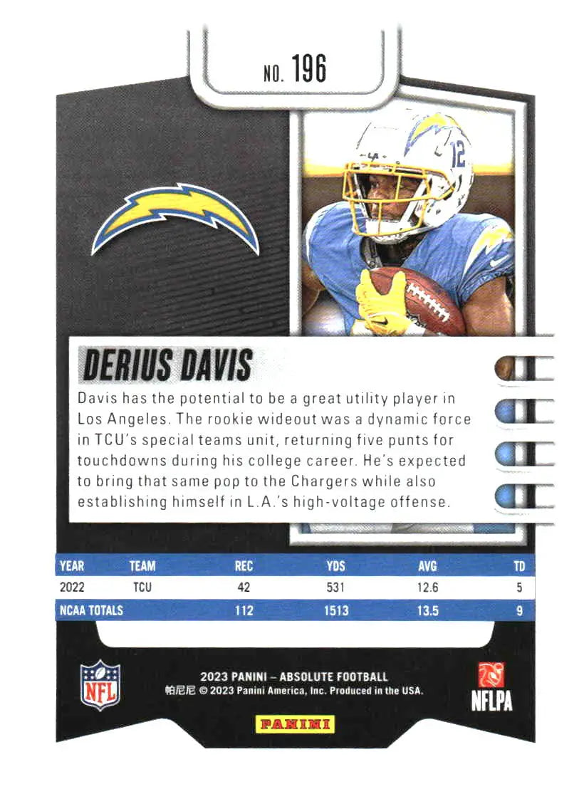 2023 Panini Absolute #196 Derius Davis Retail - Football Card Single