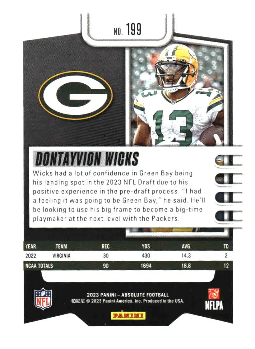 2023 Panini Absolute #199 Dontayvion Wicks Retail - Football Card Single