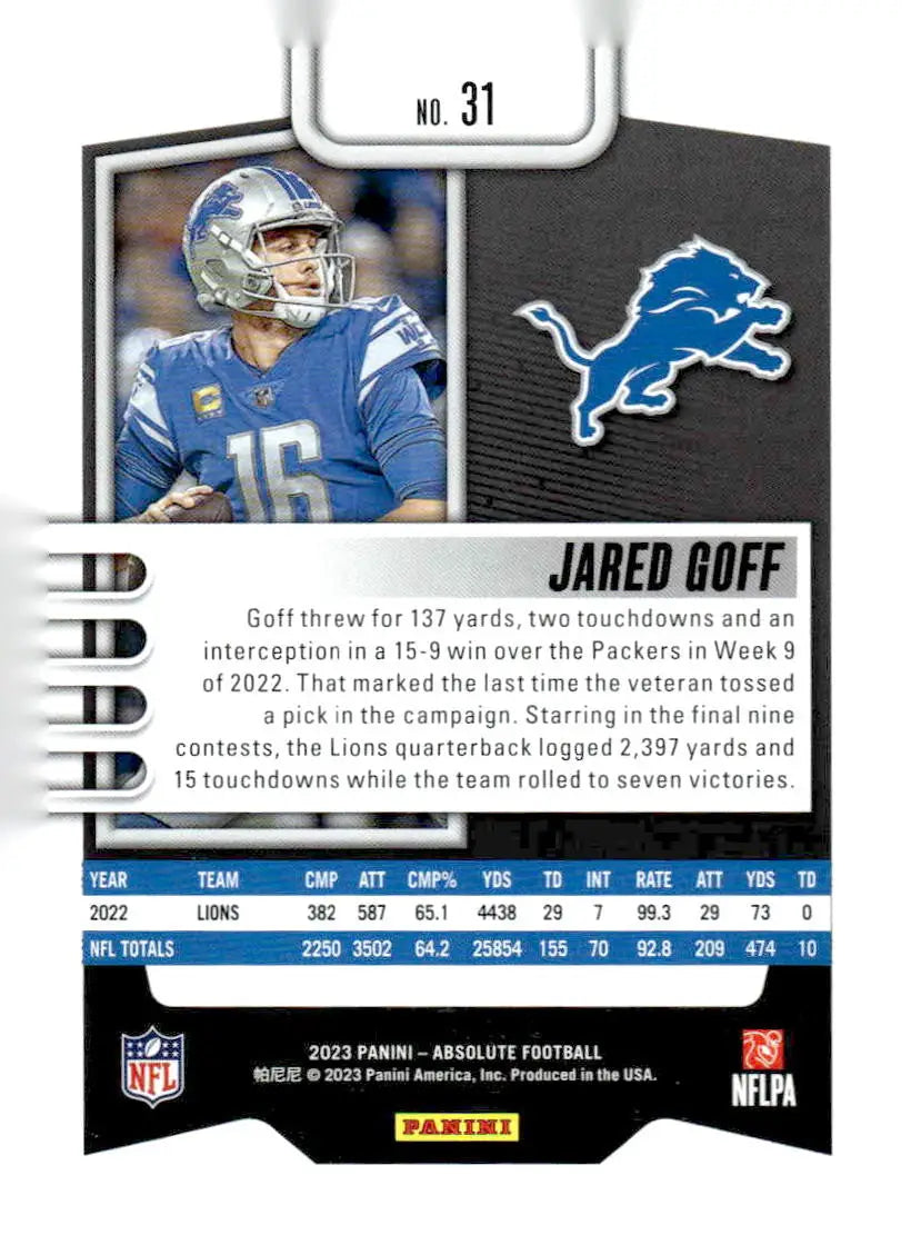 2023 Panini Absolute #31 Jared Goff Retail - Football Card Single