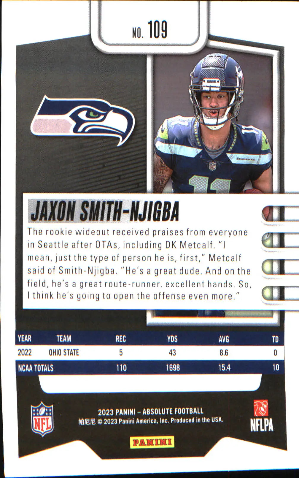 2023 Panini Absolute Retail #109 Jaxon Smith-Njigba Rookie Rookie