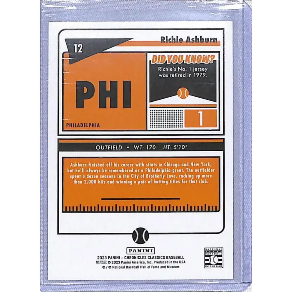 2023 Panini Chronicles Classics #12 Richie Ashburn NM-MT Philadelphia Phillies - Baseball Card Single