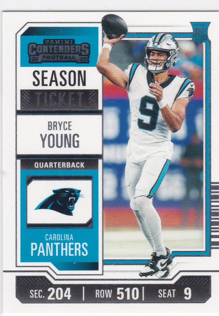Football trading card of Bryce Young RC Carolina Panthers from Panini Contenders