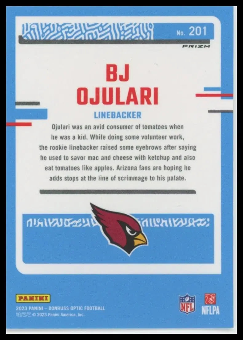 2023 Panini Donruss Optic Holo Rookie BJ Ojulari #201 Arizona Cardinals Football - Football Card Single