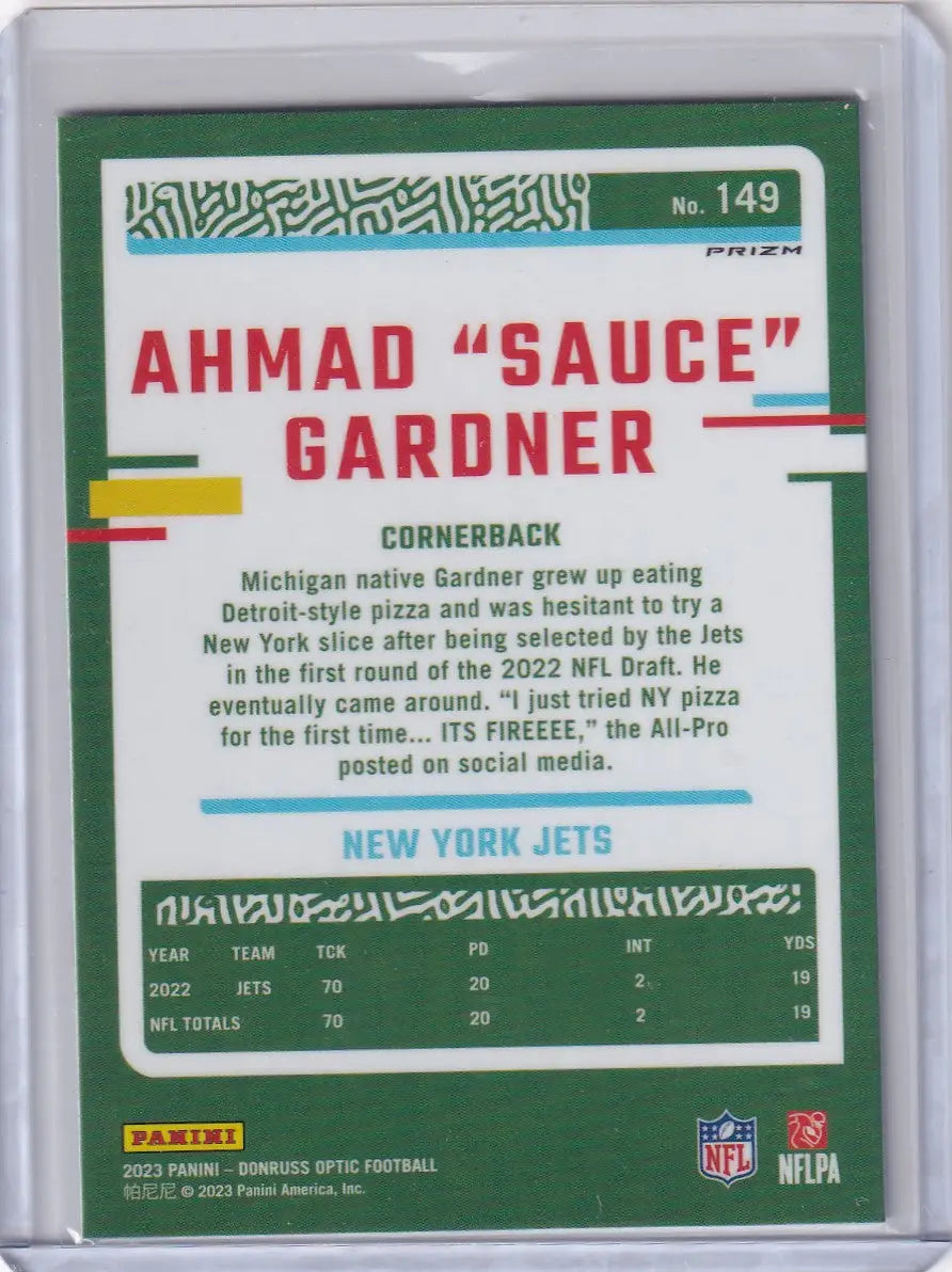 2023 Panini Donruss Optic Prizm #149 Ahmad Sauce Gardner - New York Jets - Football Card Single