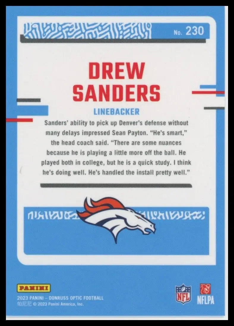 2023 Panini Donruss Optic Rookie Drew Sanders #230 Denver Broncos Football Card - Football Card Single
