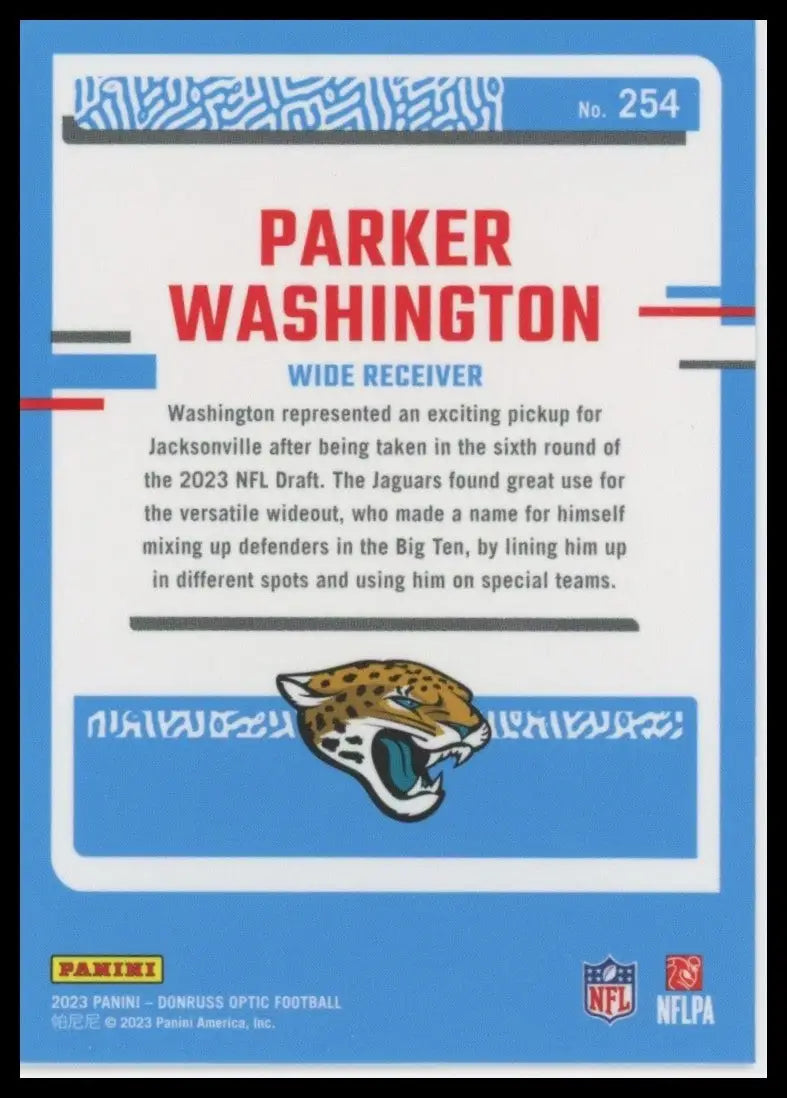 2023 Panini Donruss Optic Rookie Parker Washington #254 Jacksonville Jaguars NFL - Football Card Single