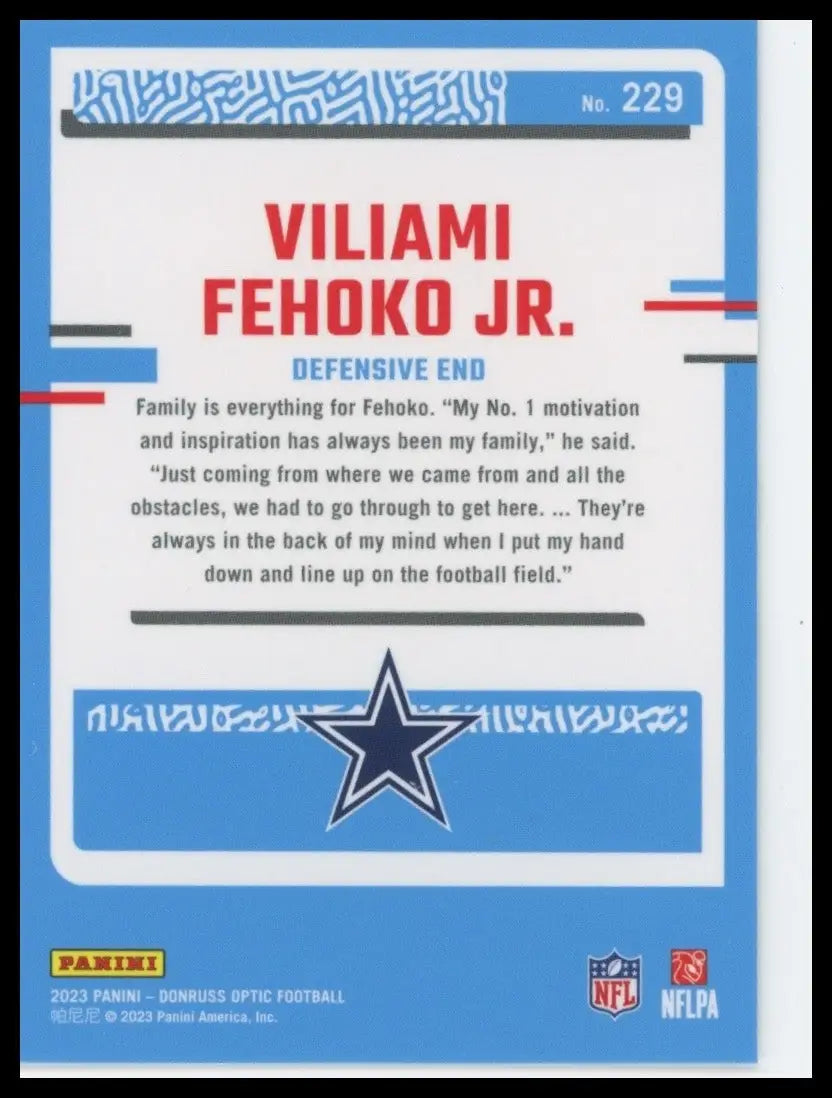 2023 Panini Donruss Optic Rookie Viliami Fehoko Jr #229 Dallas Cowboys Football - Football Card Single