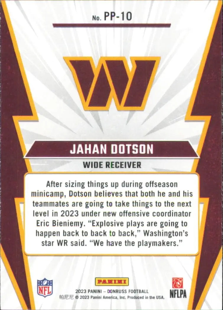 2023 Panini Donruss Power Plus #PP-10 Jahan Dotson Washington Commanders - Football Card Single